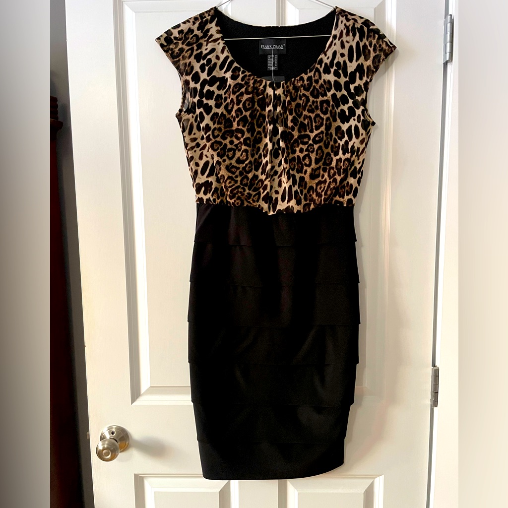 Nwt Frank Lyman Design Dress. Black With Animal Print Top.